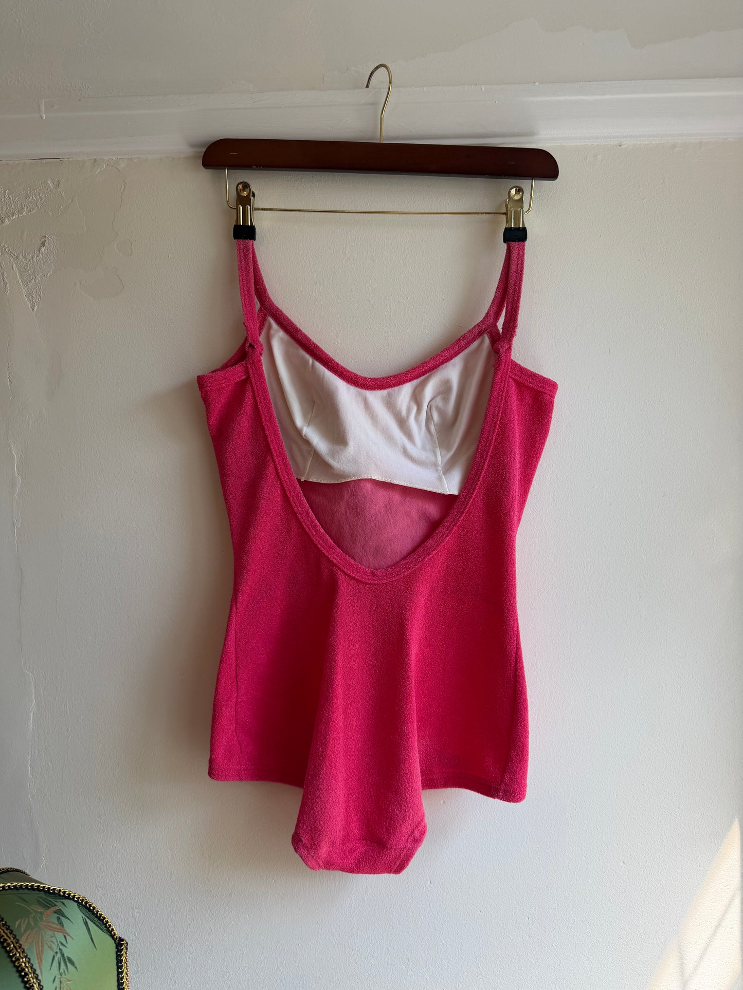 Vintage 1970s Raspberry Pink Terry Towelling Swimsuit