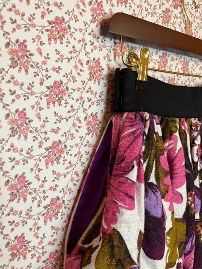Vintage Handmade Floral Fringe Midi Skirt