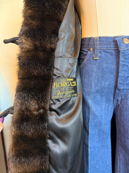 Vintage 1970s Dark Brown Faux Fur Trim Coat - Size Medium