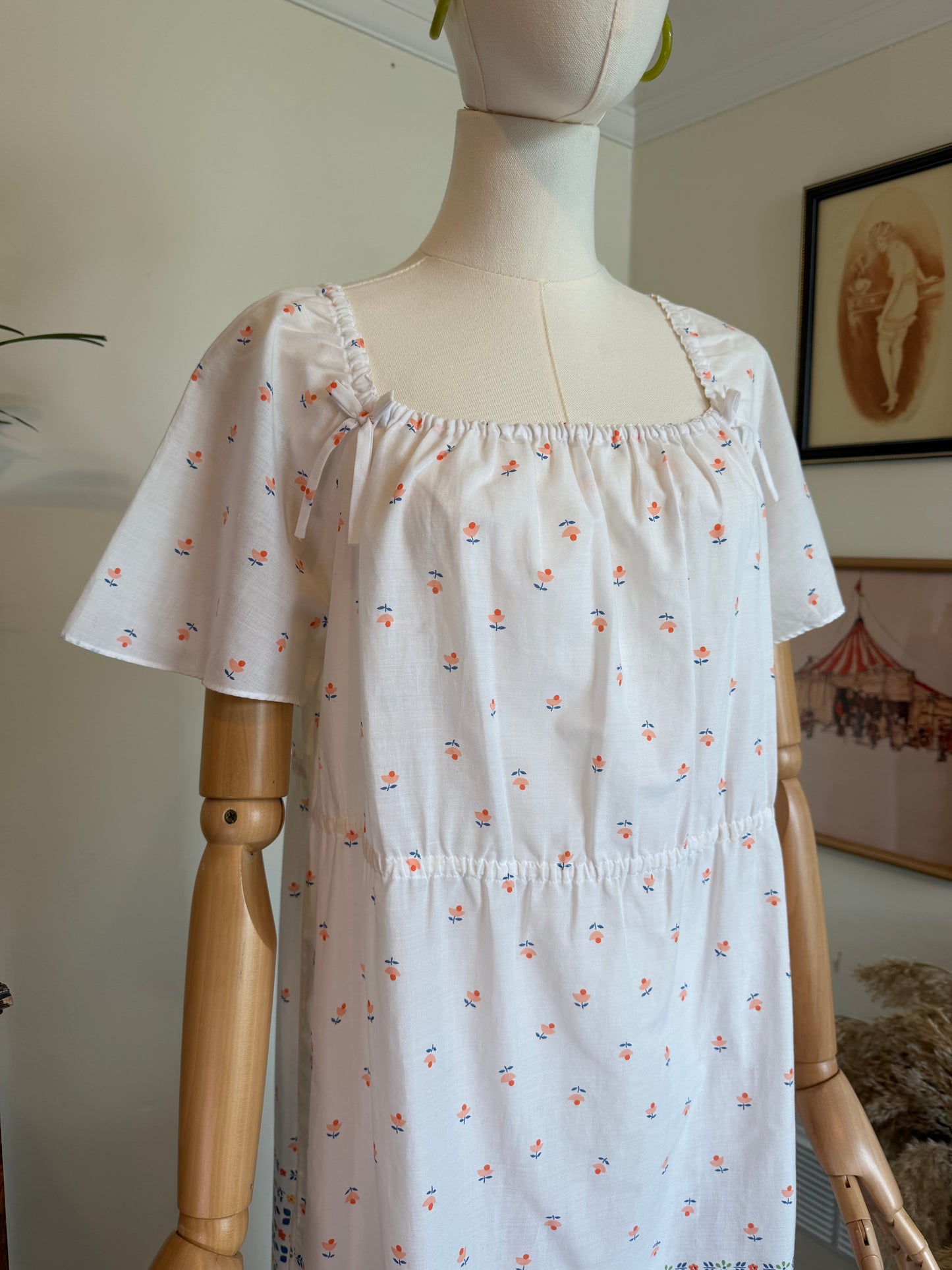 Vintage 1970s Prairie Floral Maxi Dress - Size Large