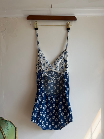 Vintage 1970s Blue Floral Swimsuit