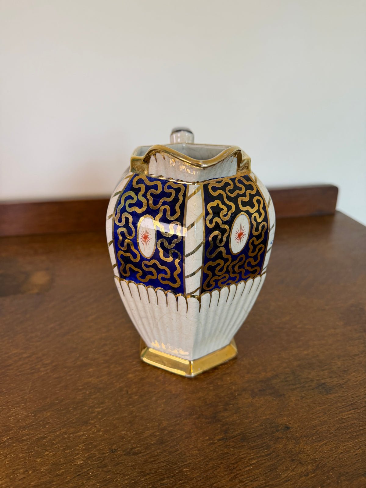 Vintage 1930s Arthur Wood Cobalt Blue Gold Floral Porcelain Jug