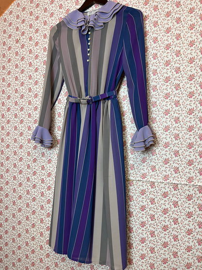 Vintage 1970s Shubette Purple Striped Shirtwaist Dress