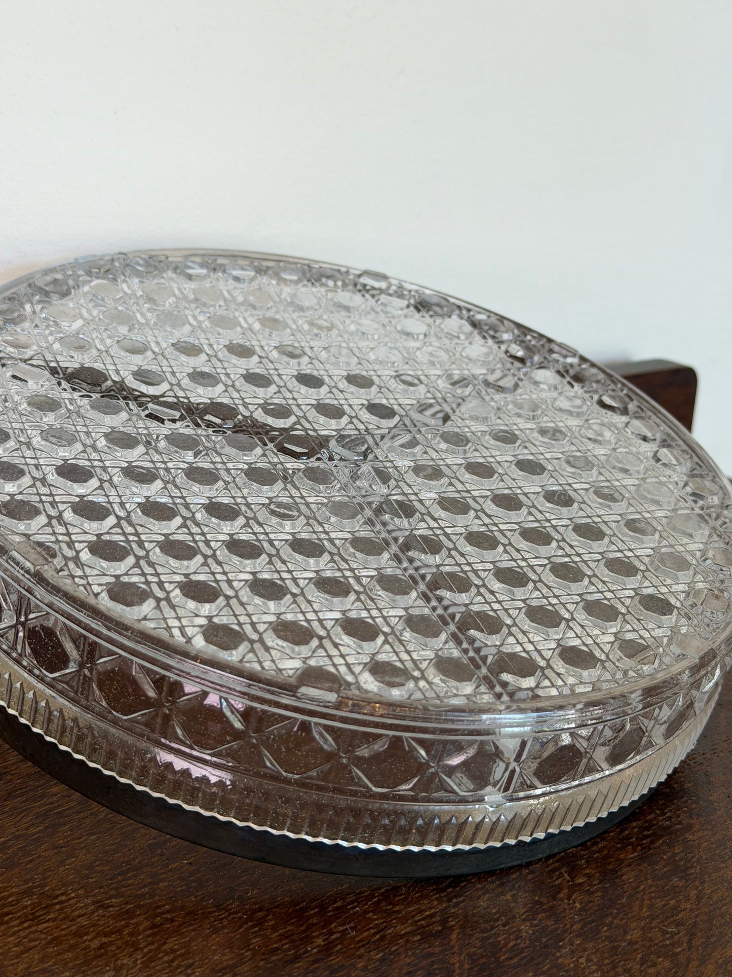 Vintage Cut Crystal Sectioned Serving Dish with Silver Plate Forks