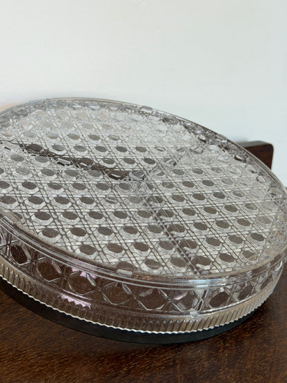 Vintage Cut Crystal Sectioned Serving Dish with Silver Plate Forks