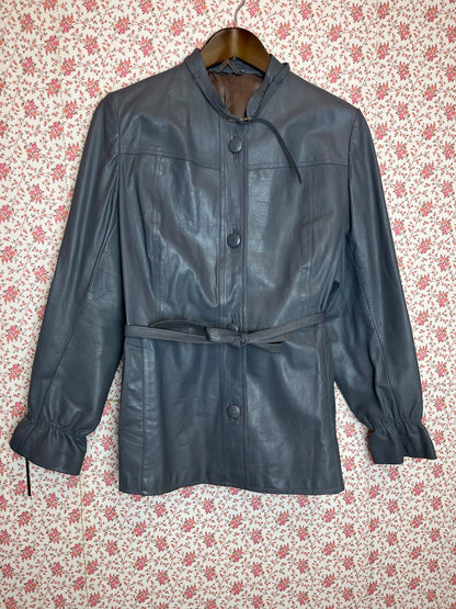 Vintage 1980s Grey Leather Tailored Jacket