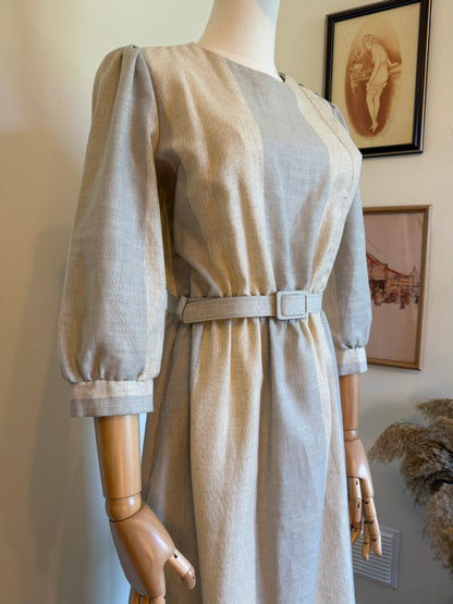 Vintage 1970s Richard Shops Striped Linen Blend Utility Dress - Size Medium