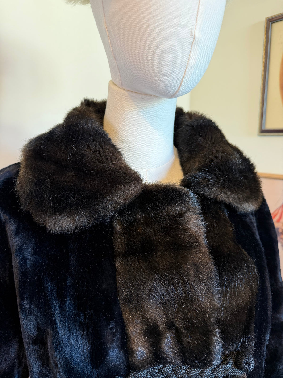Vintage 1970s Dark Brown Faux Fur Trim Coat - Size Medium