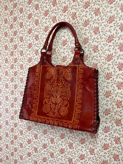 Vintage Laura Ashley Red Patent Leather Handbag with Stictching