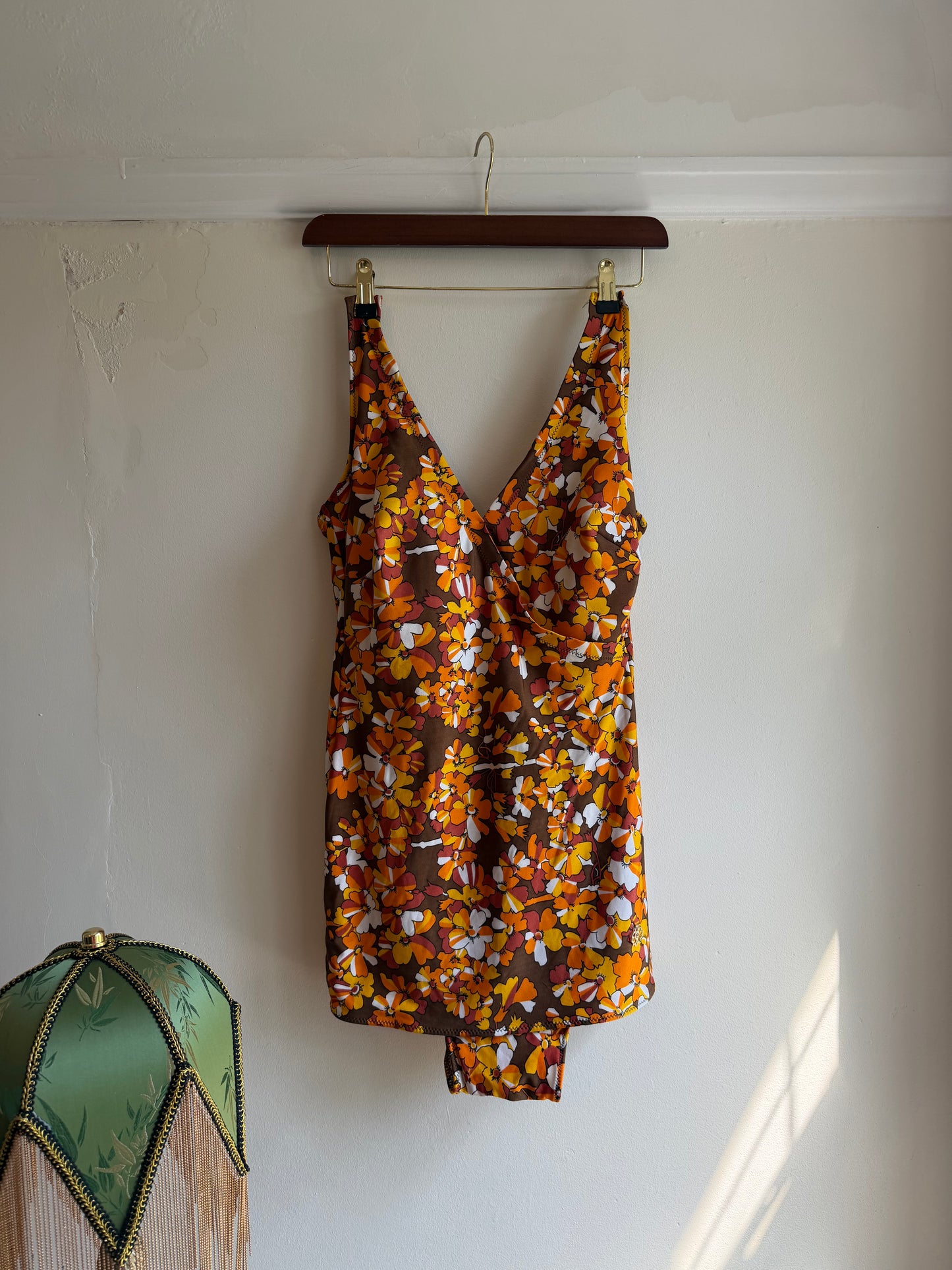 Vintage 1970s Brown Floral Swimdress