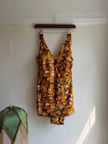 Vintage 1970s Brown Floral Swimdress