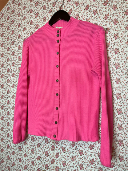 Vintage 1960s Neon Pink Ribbed Cardigan