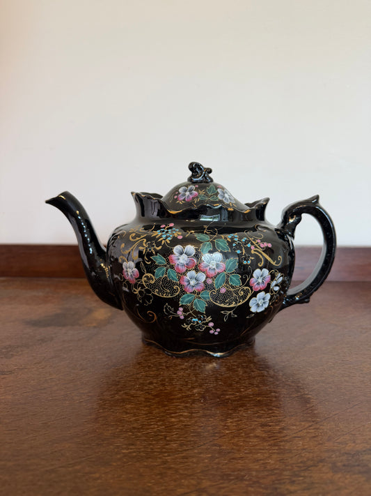 Antique Victorian Hand Painted Jetwear Teapot