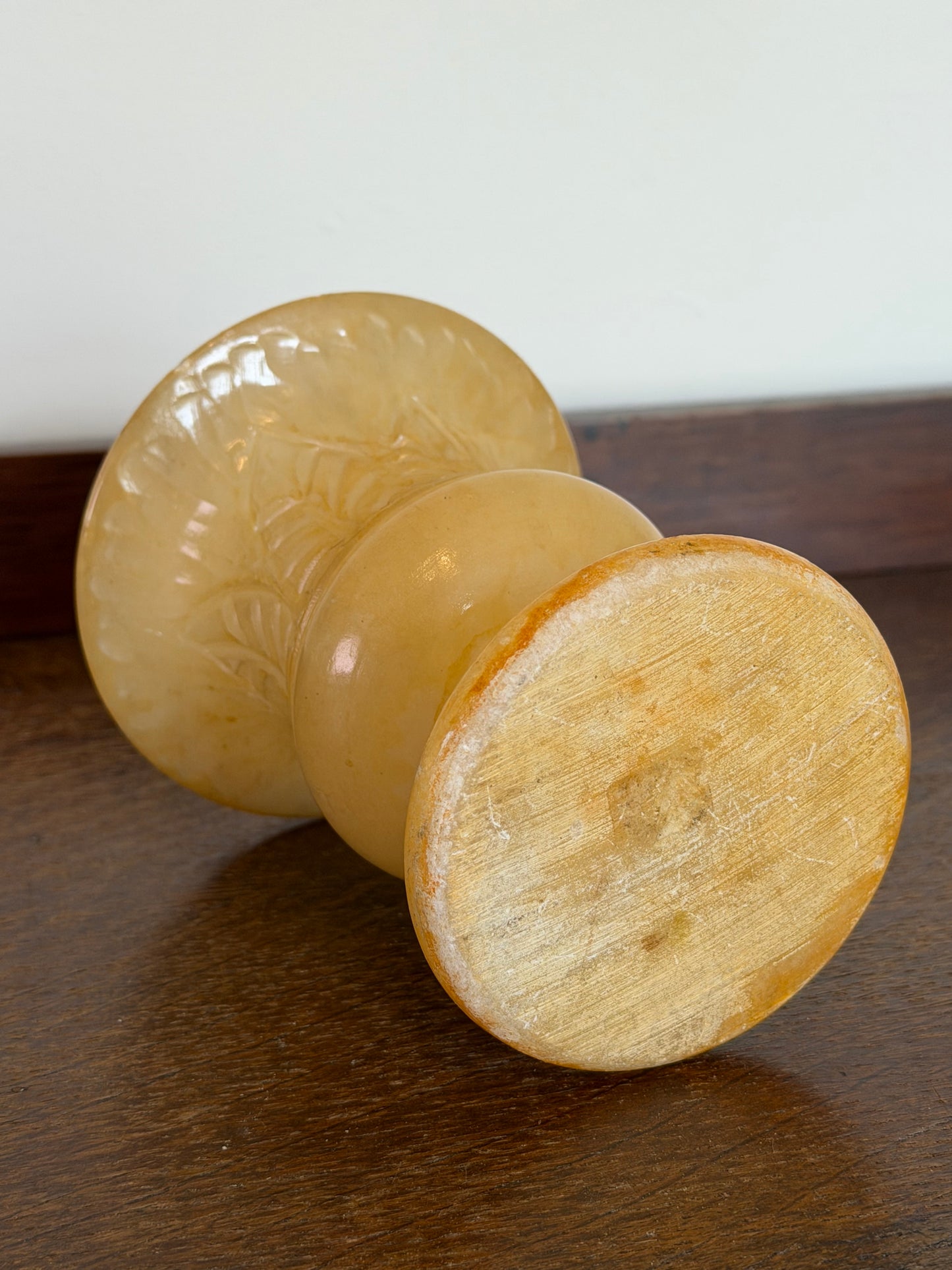 Vintage Honey Alabaster Carved Bud Vase