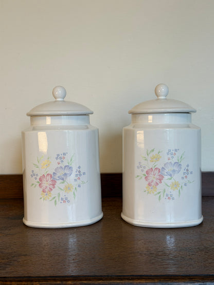 Vintage Floral Ceramic Storage Jars with Lids Set of 2