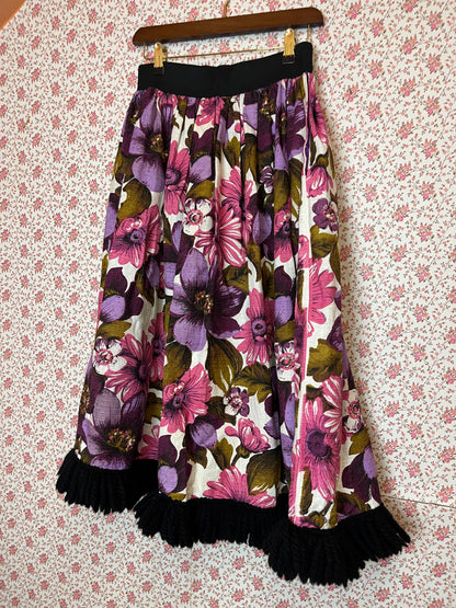Vintage Handmade Floral Fringe Midi Skirt