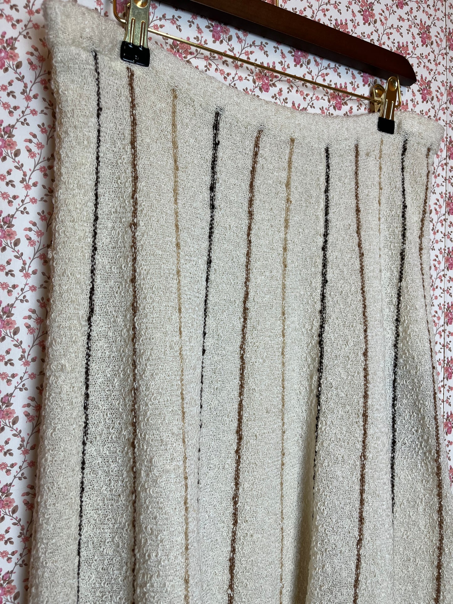 Vintage 1970s Textured Cotton Cream and Brown Striped A Line Skirt