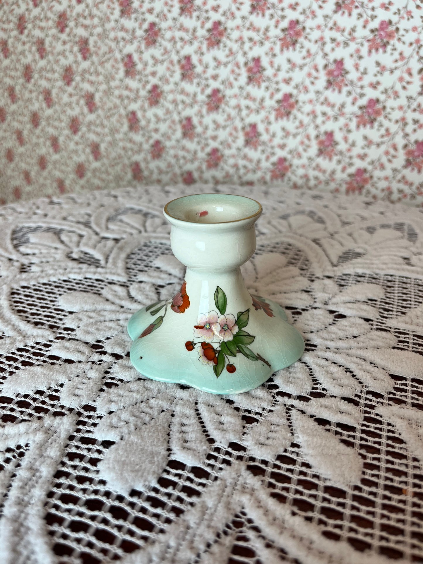 Vintage Palissy Floral Candle Stick Holder