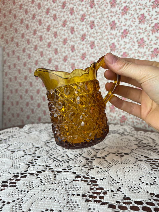 Vintage 1950s Amber Glass Hobnail Style Pouring Jug