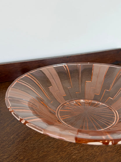 Vintage Pink Art Deco Glass Fruit Bowl
