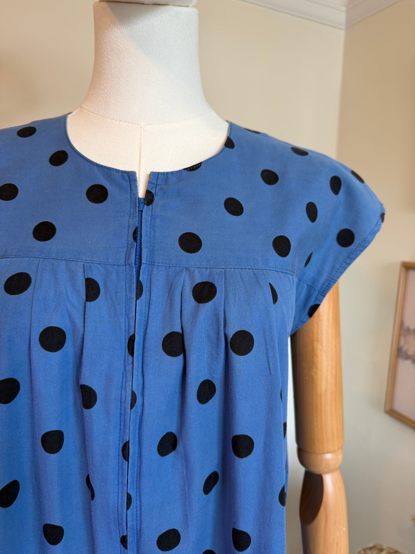 Vintage 1970s Polka Dot Workwear Shift Dress - Size Medium