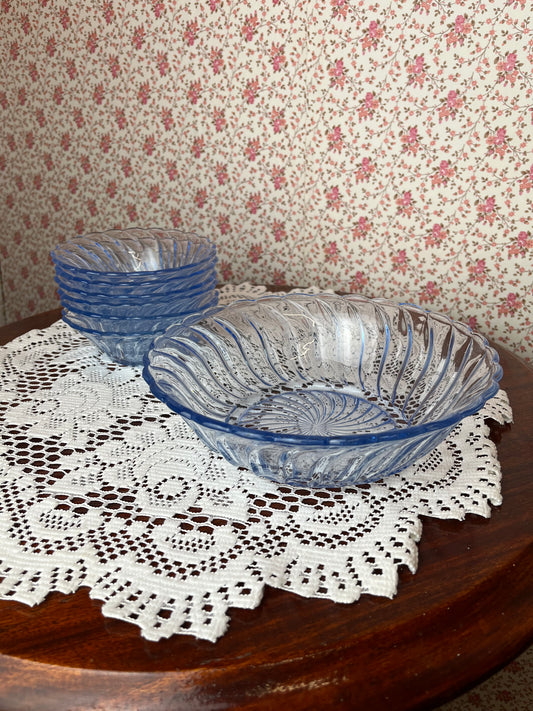 Vintage Glass Dessert Dish and Bowls set of 6