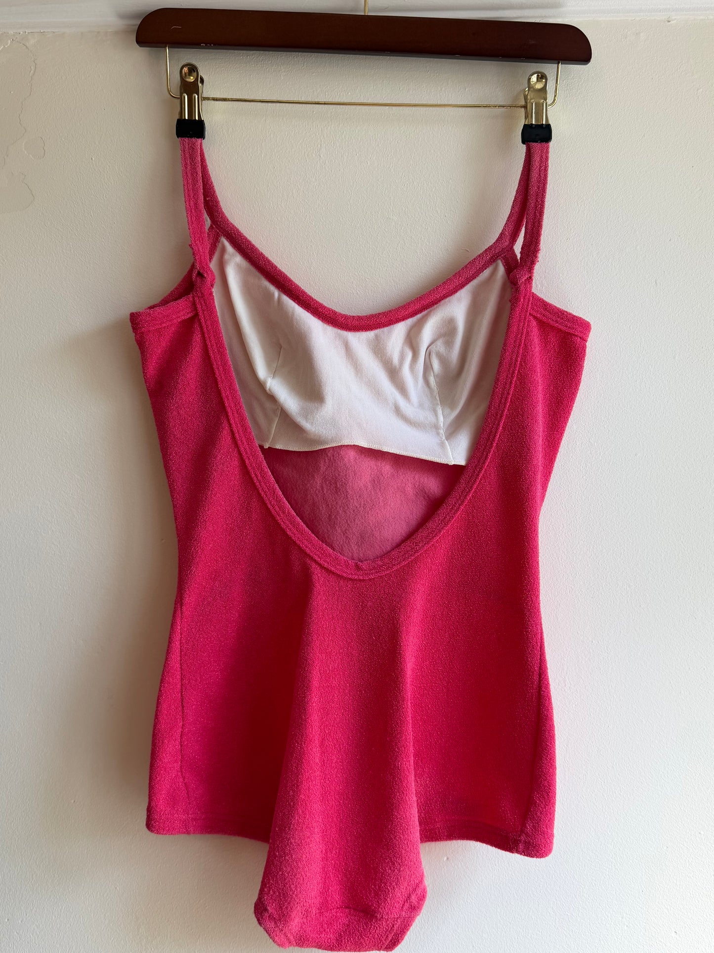 Vintage 1970s Raspberry Pink Terry Towelling Swimsuit
