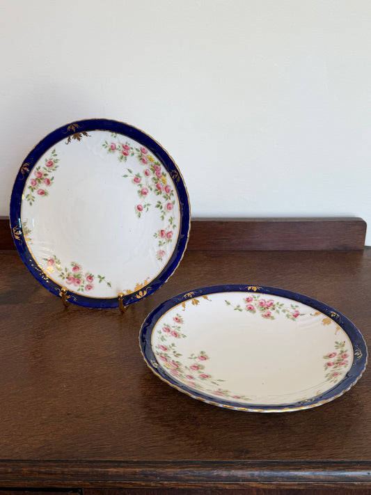 Antique Royal Crown Derby Floral Matching Plates (Set of 2)