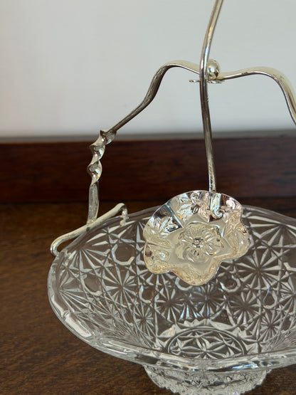 Vintage Pressed Glass Bonbon Basket with Silver-Tone Handle