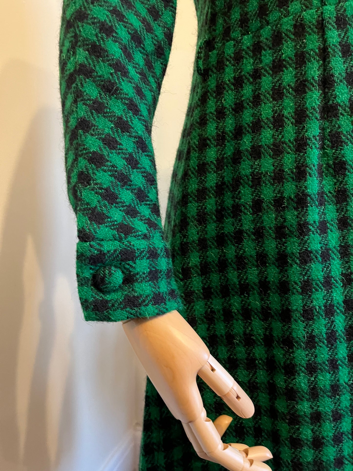 Vintage 1950s Green & Black Checked Wool Coat