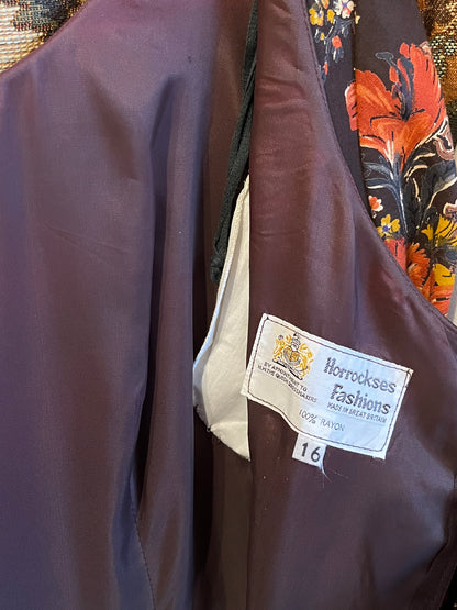 Vintage 1970s Rose Printed Scoop Neck Maxi Dress