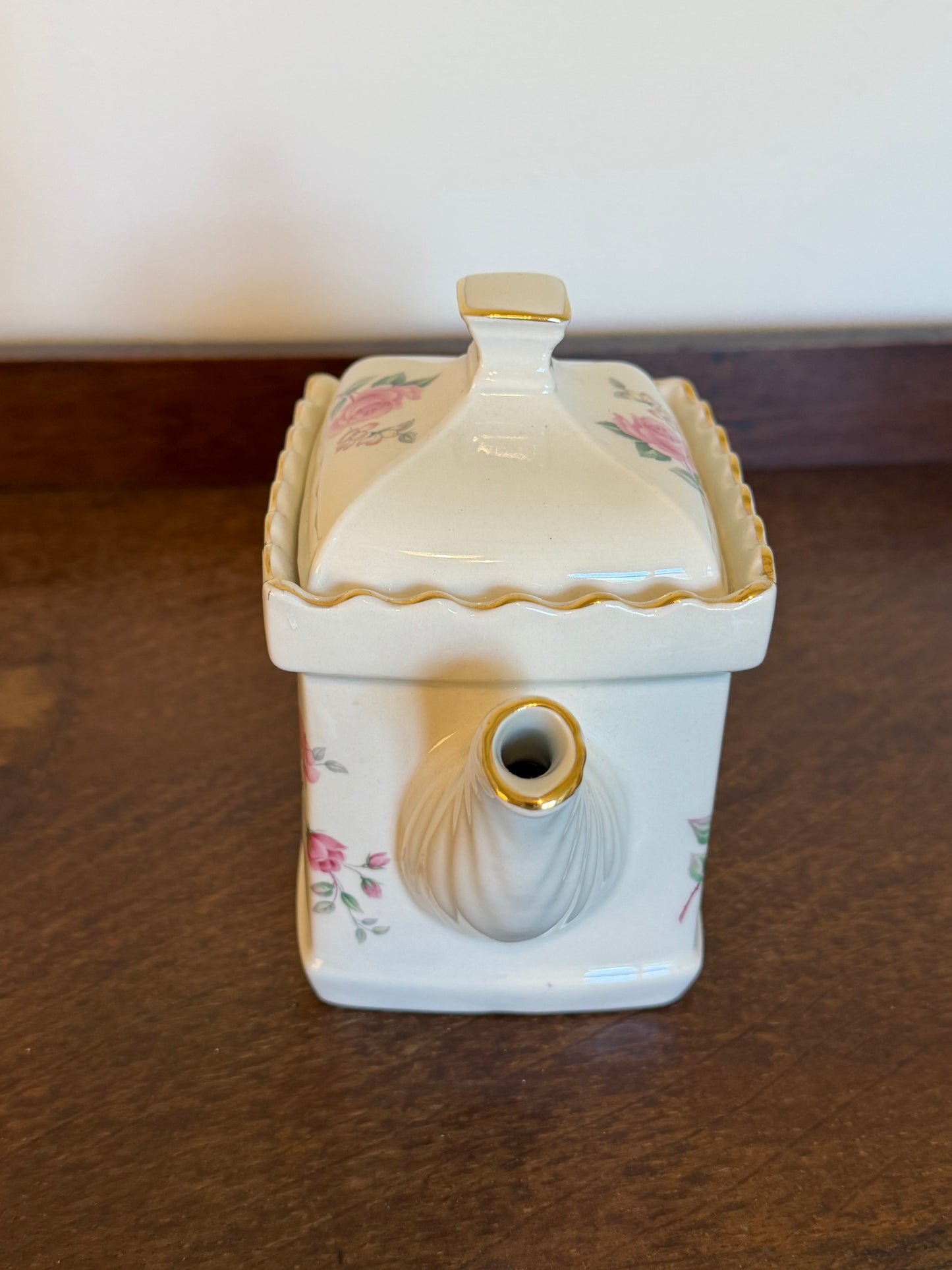 Vintage Sadler Made in England Square Rose Teapot