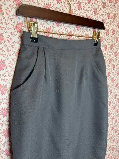 Vintage 1950s Grey Pencil Skirt with Buttons