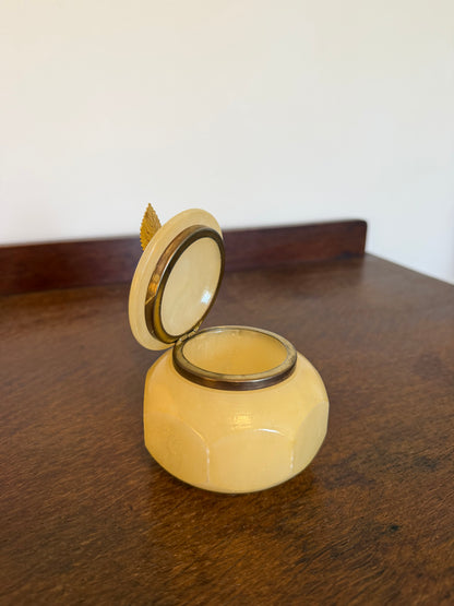 Vintage Alabaster Apple Trinket Box & Faceted Alabaster Jewellery Pot Set