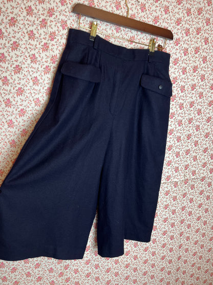 Vintage 1940s Navy Pure Wool Japanese Culottes