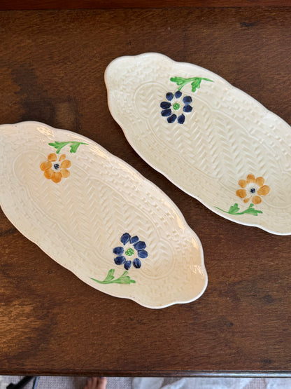 Vintage Woven Style Pottery Ceramic Serving Plates