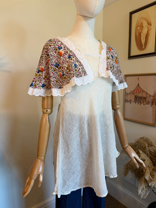 Vintage 1970s Cheesecloth Flutter Blouse