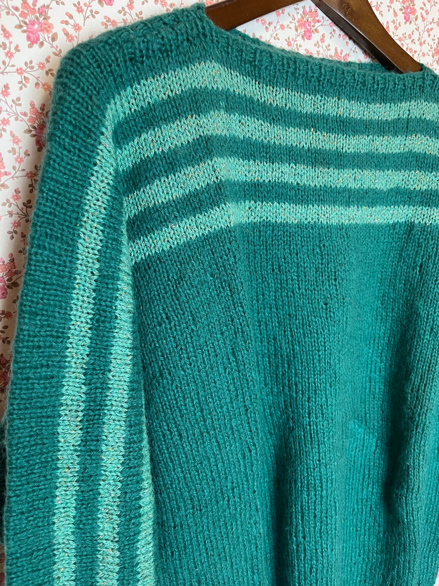 Vintage Hand Knitted Green Stripe Jumper