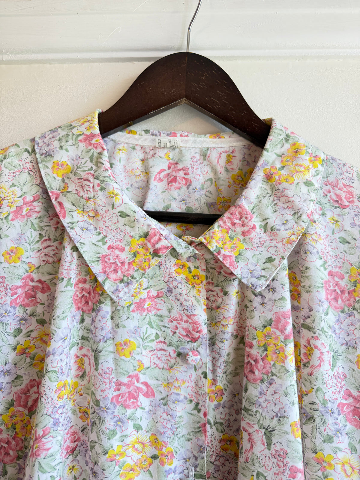 Vintage 1980s Floral Batwing Short Sleeve Blouse - Size Large