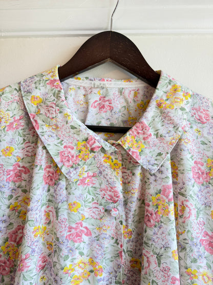 Vintage 1980s Floral Batwing Short Sleeve Blouse - Size Large