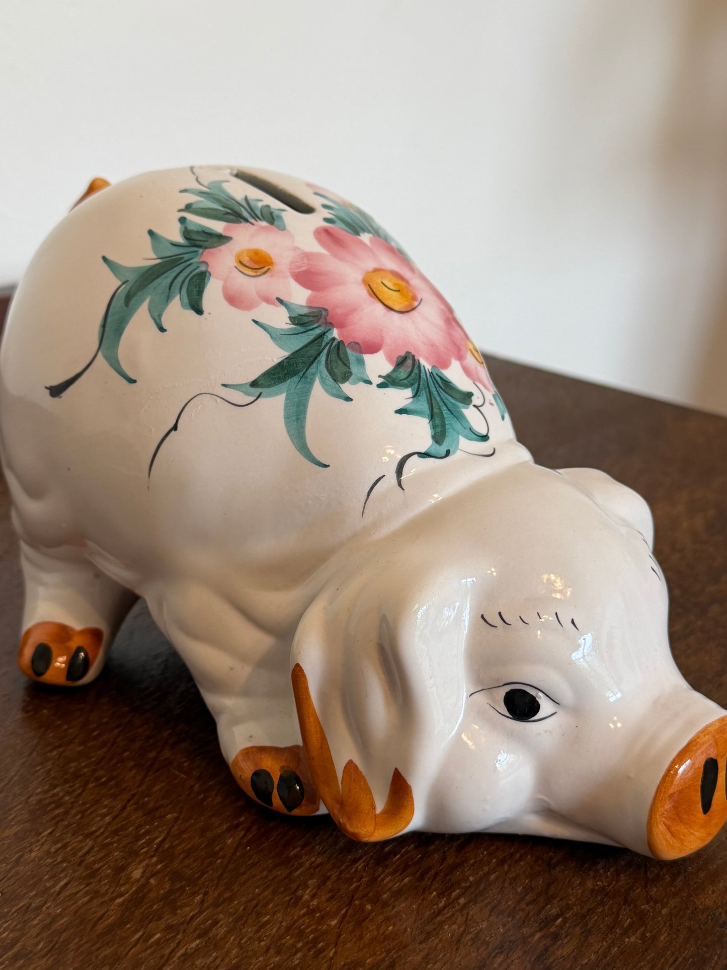 Vintage 1960s Floral Ceramic Piggy Bank