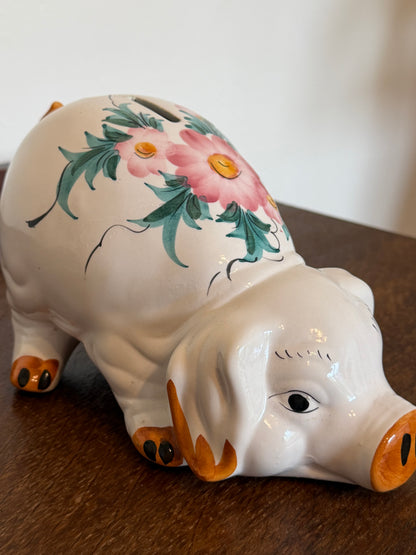 Vintage 1960s Floral Ceramic Piggy Bank
