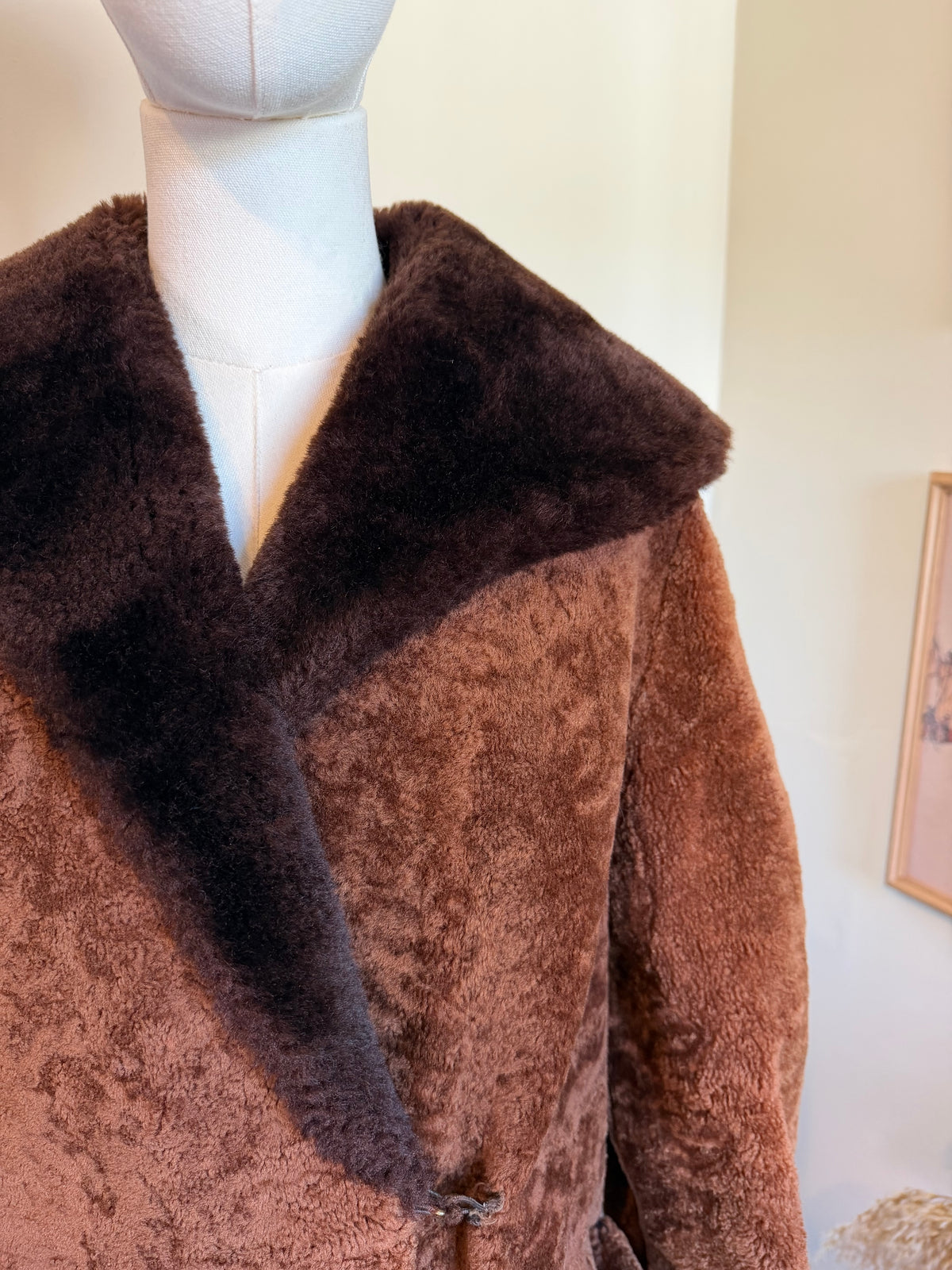 Vintage 1970s Chocolate Brown Sheepskin Collar and Cuff Jacket - Size Medium