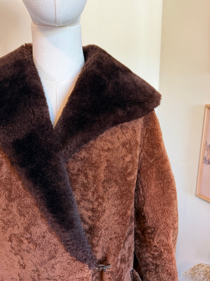Vintage 1970s Chocolate Brown Sheepskin Collar and Cuff Jacket - Size Medium