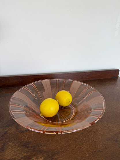 Vintage Pink Art Deco Glass Fruit Bowl