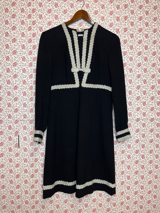 Vintage 1960s Hand Made Black and Silver Mini Empire Dress