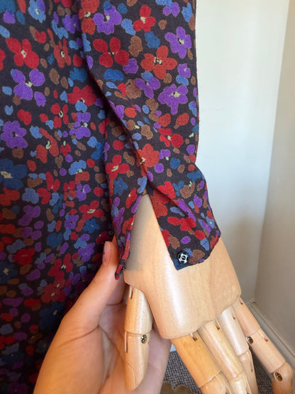 Vintage 1970s Wool Blend Ditsy Print Midi Dress - Size Small/Medium