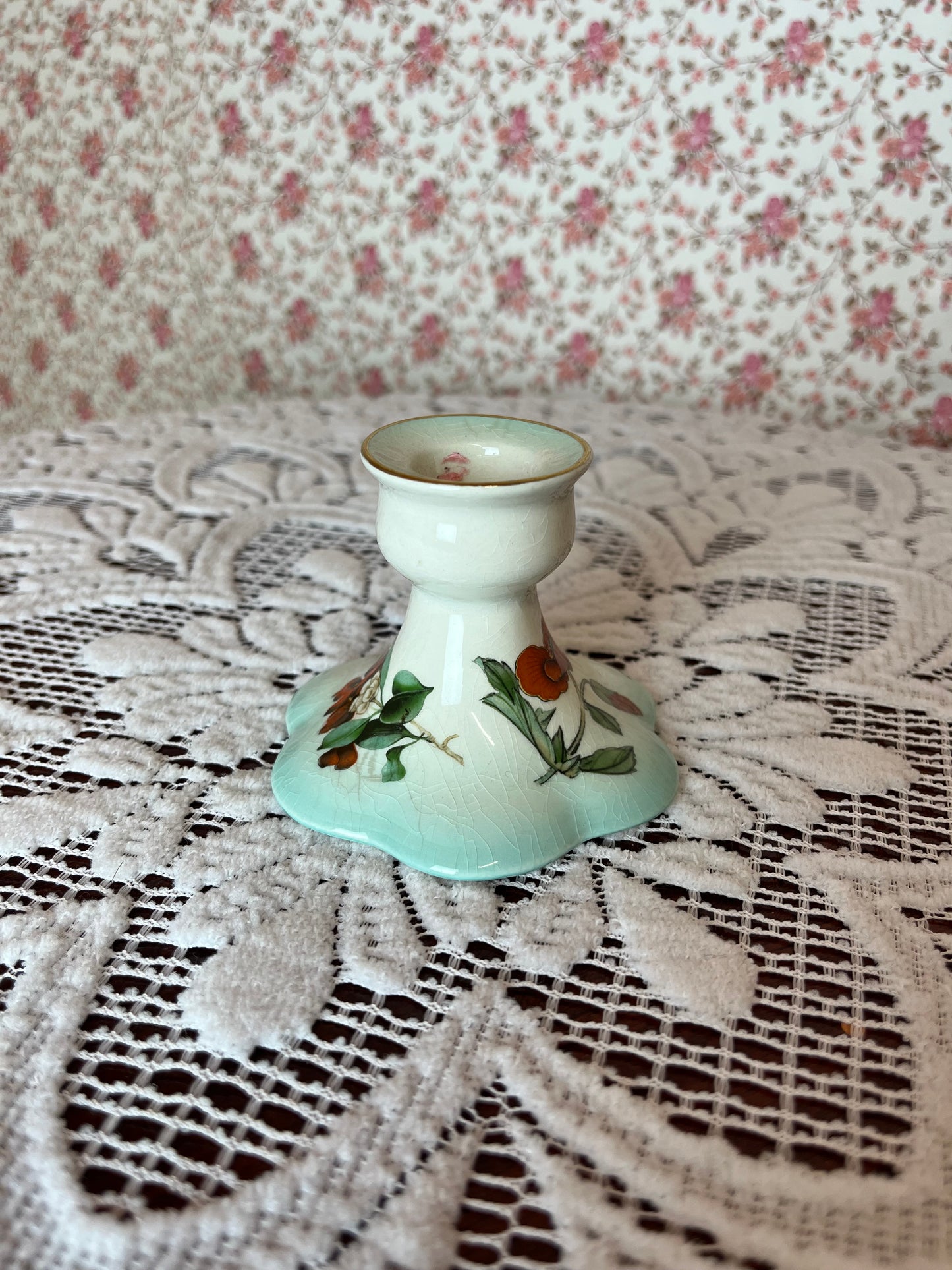 Vintage Palissy Floral Candle Stick Holder