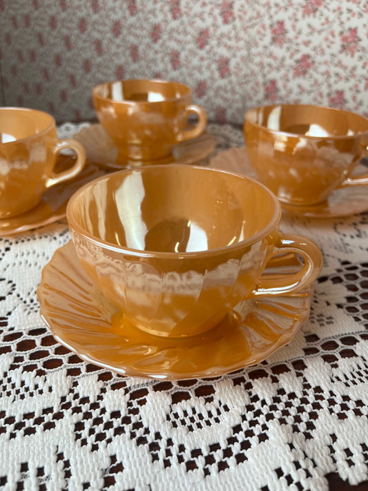 Vintage 1960s Termocrisa Lusterwear Tea Cups & Saucers set of 4