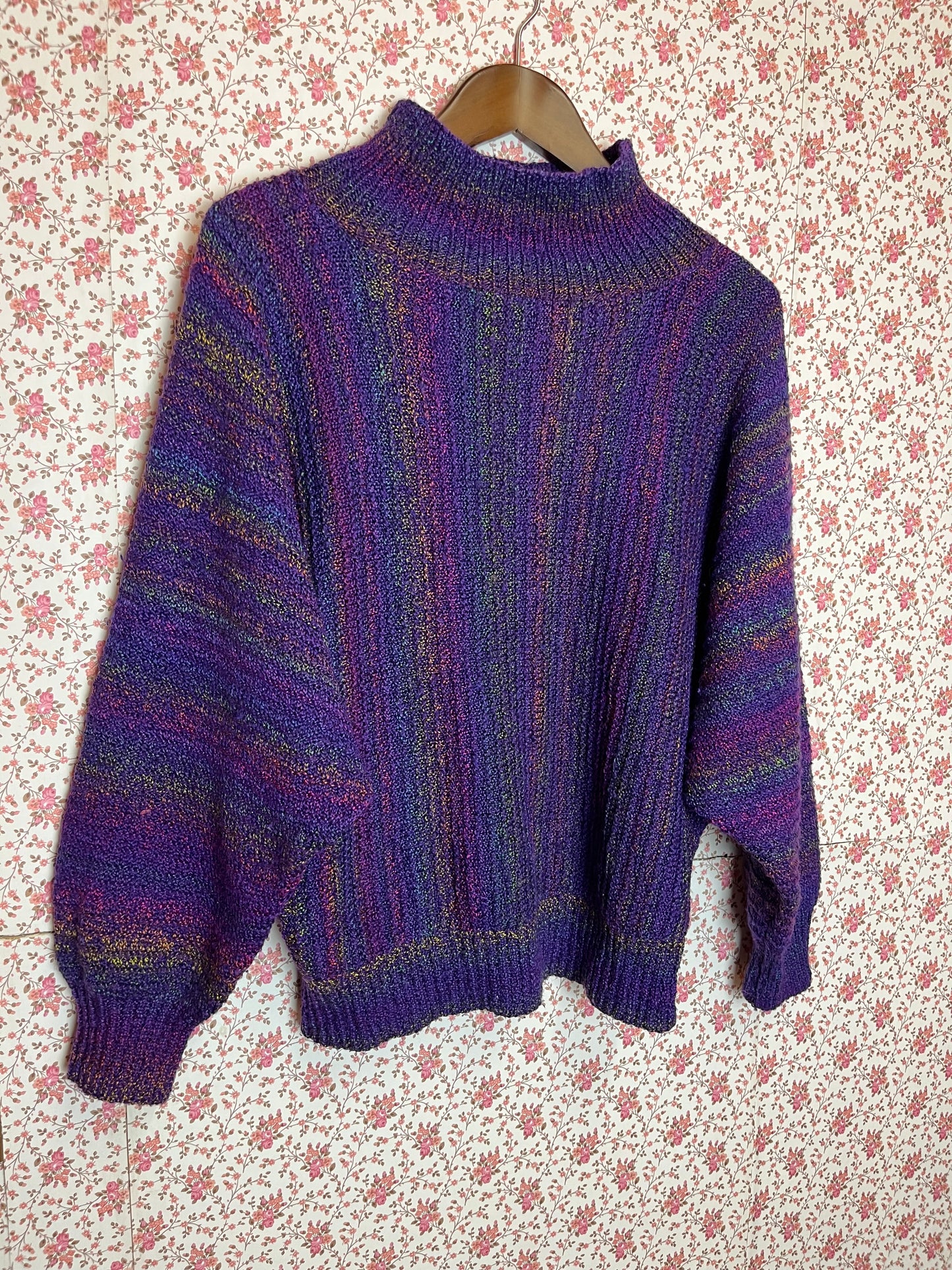 Vintage 1980s Rainbow Sparkle Purple Batwing Jumper